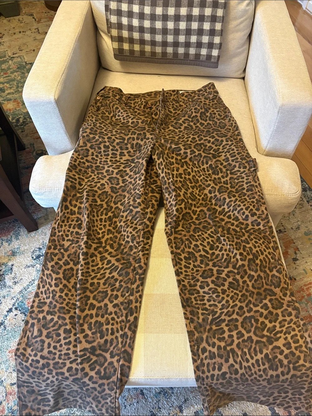 GAP Women’s Straight Leg Leopard Print Jeans - Brown/Black - Picture 1 of 4
